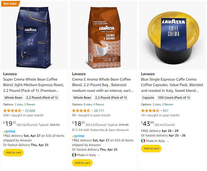 lavazza demo amazon listing